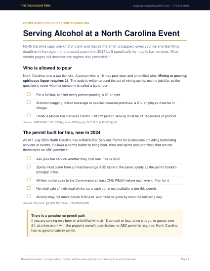 Cover of Serving Alcohol at a North Carolina Event